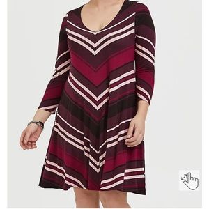 Torrid Stripe Jersey Mini Trapeze Dress 1X & 4X Women’s Burgundy GUC